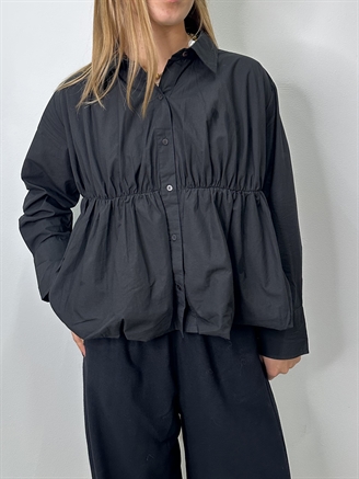 Rabens Saloner Sophie Poplin Puffed Hem Shirt Black